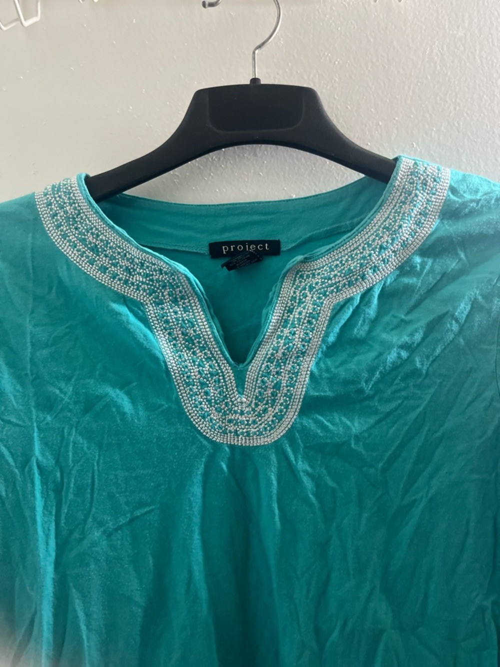 Project Women’s Turquoise Embroidered V-Neck Top - Picture 3 of 4